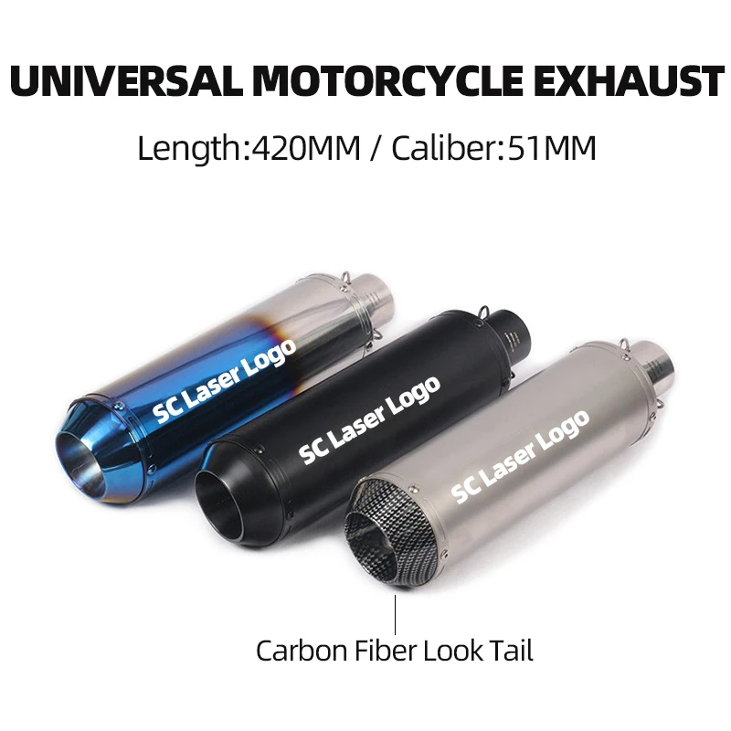 51MM Universal Motorcycle sc Exhaust Muffler Escape for NINJIA300 NINJIA400 Z250 Z800 R3 R6 ZX6R ZX10R CBR500 GSX750 K8 K9 ETC