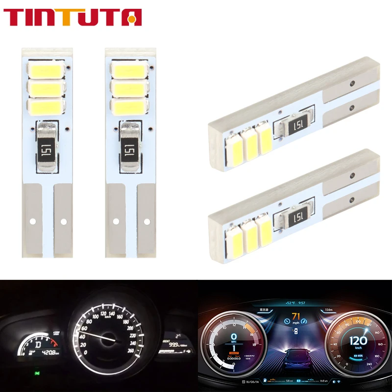 

2pcs T5 W3W LED Bulbs Canbus Car Interior Light 12V Dashboard Warning Indicator Lamp License Plate Light 6SMD 3014 White