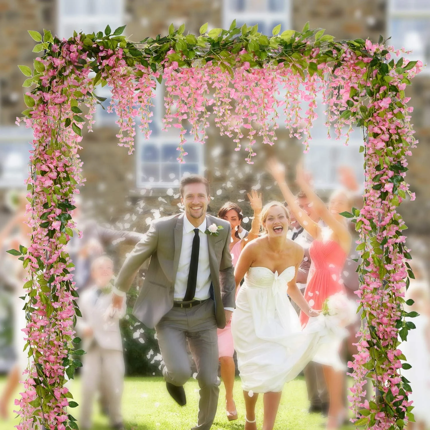 Beautiful, lifelike and stunning set of 4 elegant white artificial flowers garland - 28.8ft long silk hanging vines for wedding