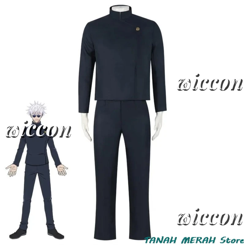 Anime jujutsu gojo kaisen gojo satoru cosplay traje calças superiores óculos uniforme do ensino médio peruca conjunto roupas masculinas de halloween