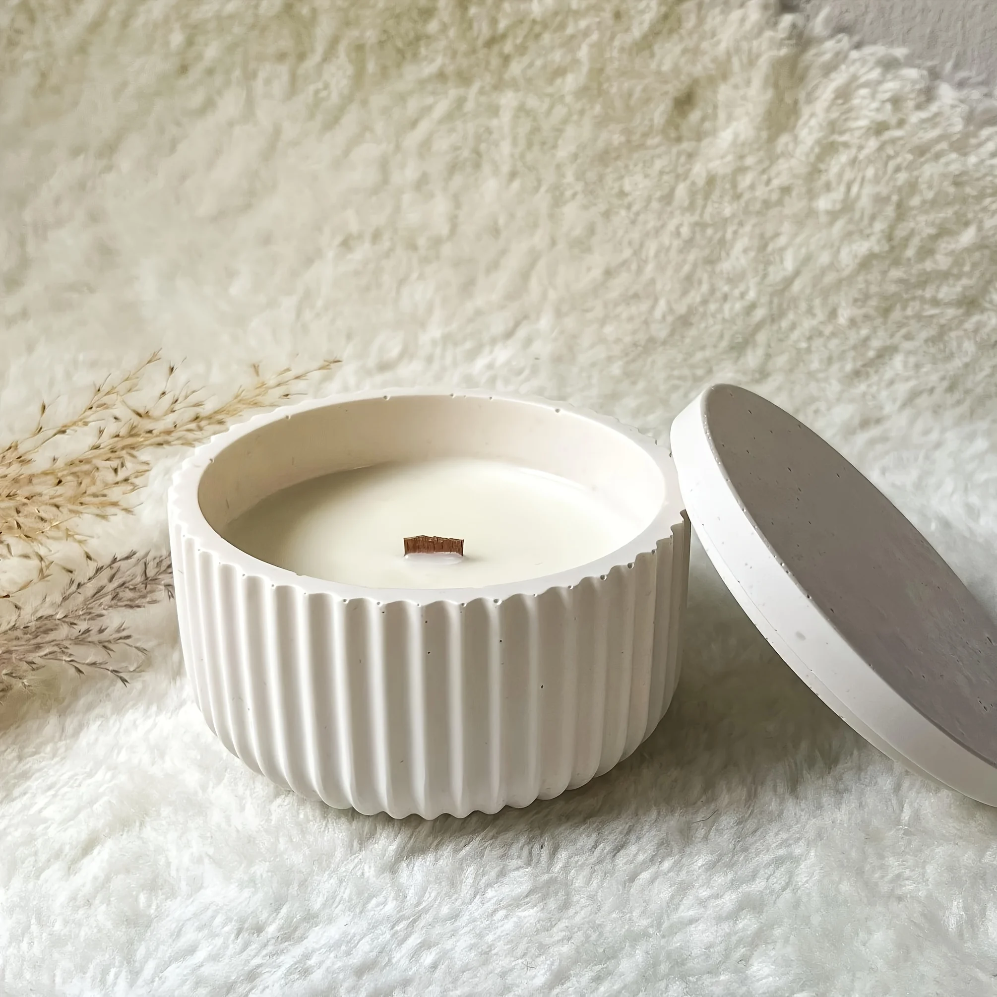Molde de resina de 4 piezas (frasco + tapa) con forma de taza a rayas, molde de silicona para frasco de vela con tapa, molde de resina para tazón de almacenamiento hecho a mano