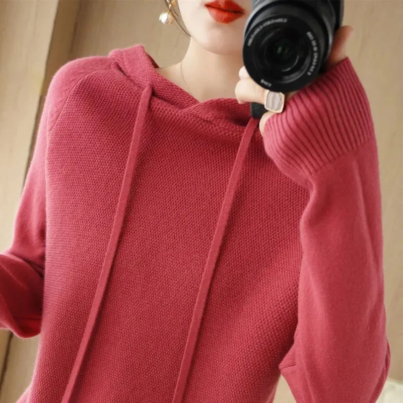 Sweater Hoodie Populer Terbaru Musim Gugur Musim Dingin Wanita Sweater Wol Korea Longgar Rajutan Dalam Jumper Mujer Knitwear Hoodie Pullover