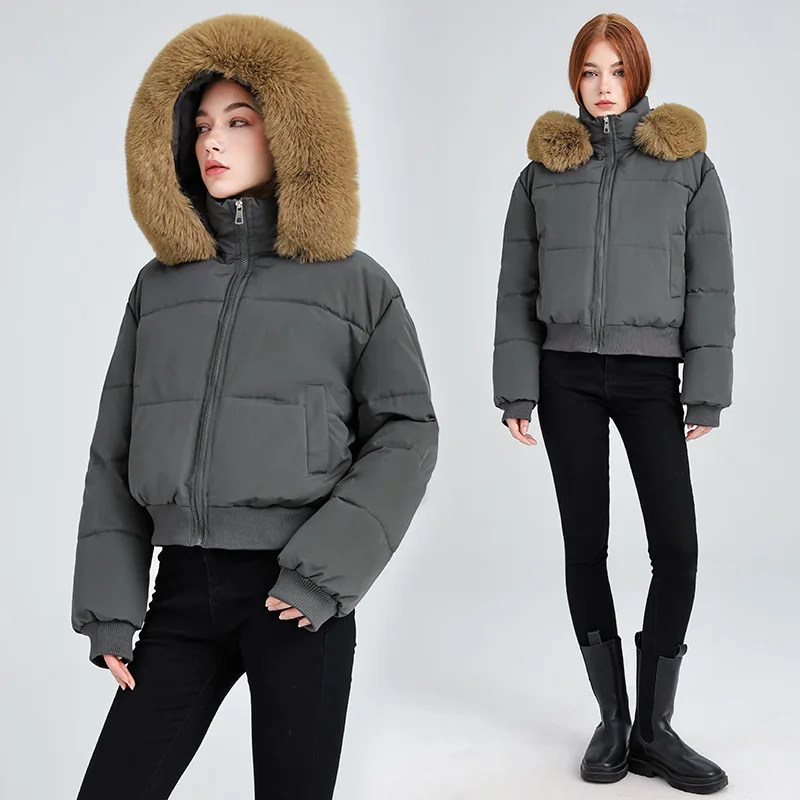 

Autumn Winter American Style Women's Solid Color Simple Basic Casual Trendy Daily Long Sleeve Hooded Quilted Coats Female Parkas