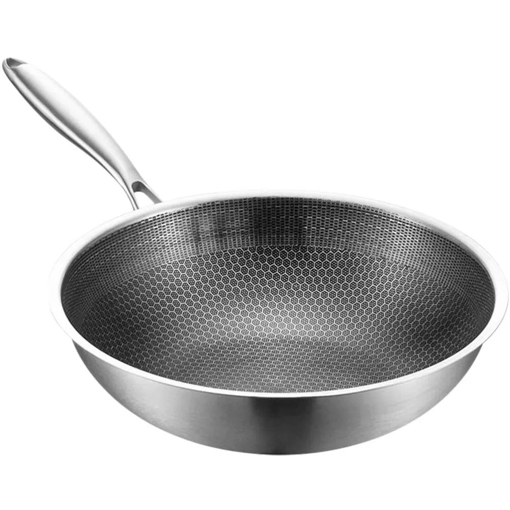 

Stainless Steel Wok Honeycomb Frying Pan Thickened Scratch Resistant Non Stick Pan Kitchen Cookware for Gas Induction Electric