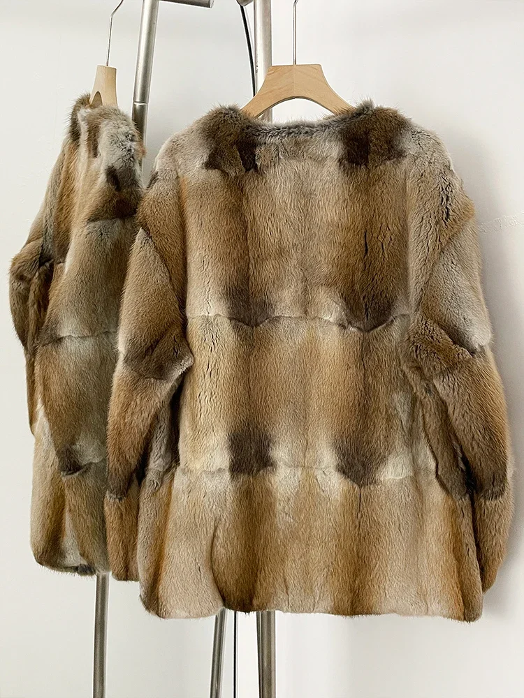 Femmes hiver col en v haut vêtements femme de luxe réel manteau de fourrure de vison veste chaude fourrure naturelle manches longues manteau vêtements d'extérieur dame