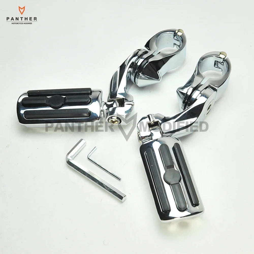 Chrome 32mm Motorcycle Short Angled Adjustable Foot Rest Foot Pegs case for Harley Dyna Sportster 1-1/4