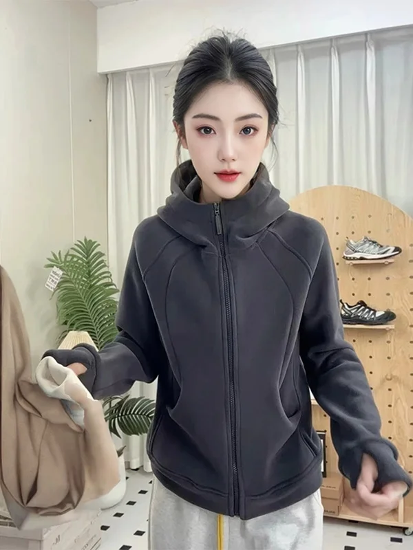 

Thiened двусторонний австралийский Fce открытый кардиган с капюшоном на молнии, женский осенне-зимний свитшот с высоким воротником