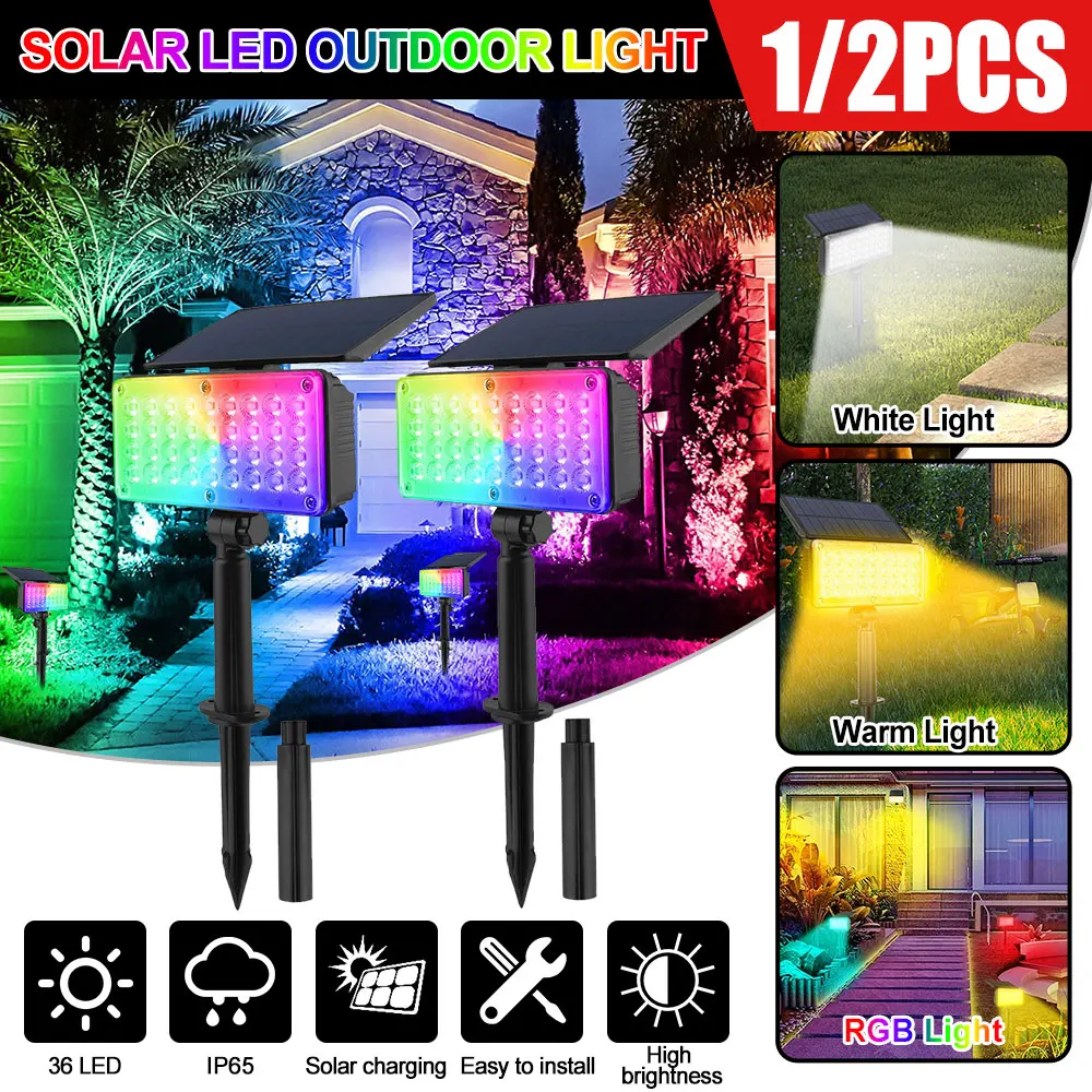 Luces LED solares para decoración al aire libre, lámparas de césped de jardín, RGB, multicolor, iluminación de camino de entrada, lámpara de paisaje, 1/2 piezas