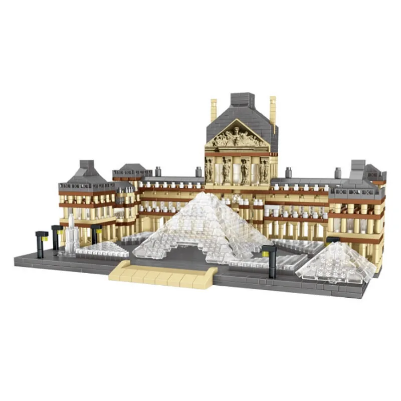 World Architecture Mini Building Blocks Lezi 8040 Paris Louvre Museum 3D Model DIY Diamond Bricks Toy for Children Gifts