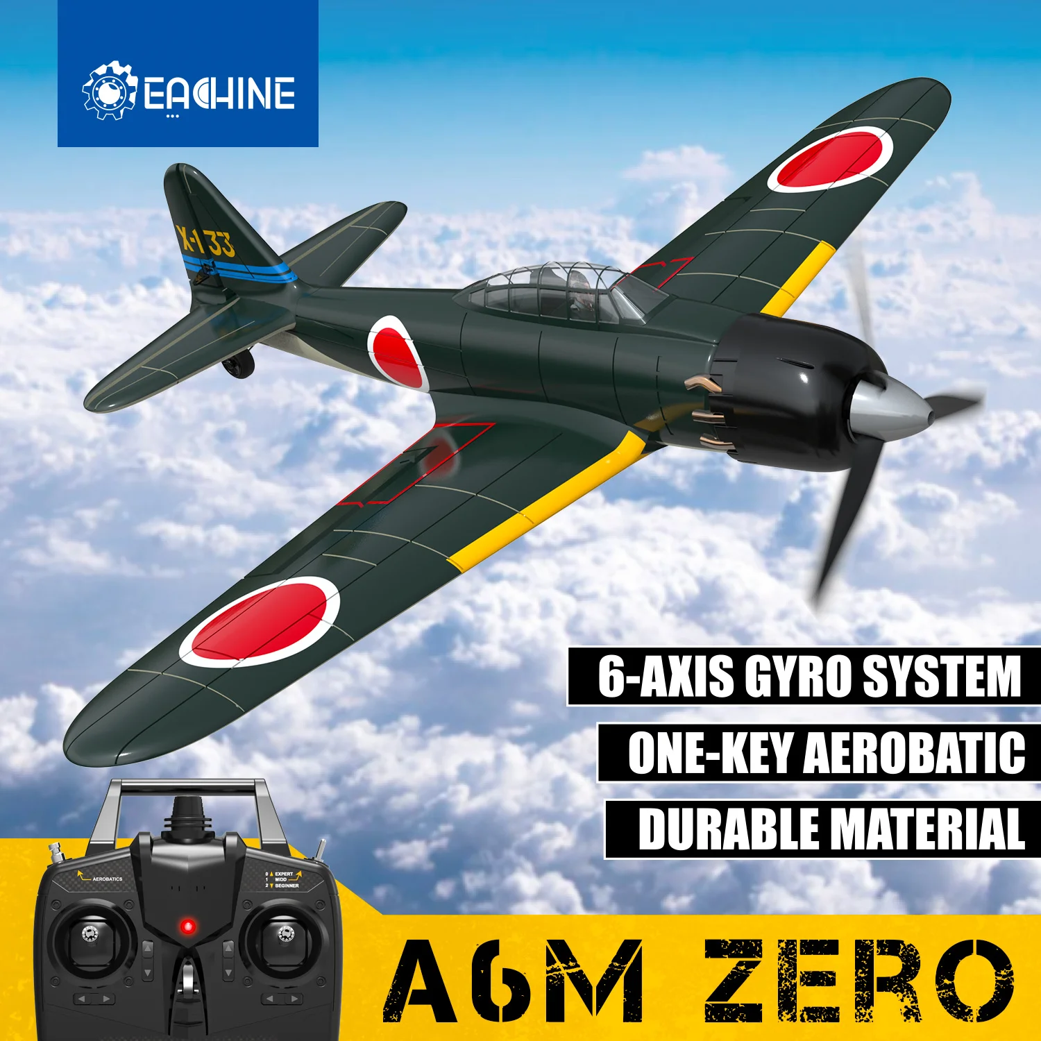 Eachine A6M Zero 2.4GHz EPP 400mm Wingspan 6-Axis Gyro One-Key U-Turn Aerobatic Mini RC Airplane BNF/RTF for Trainer Beginner