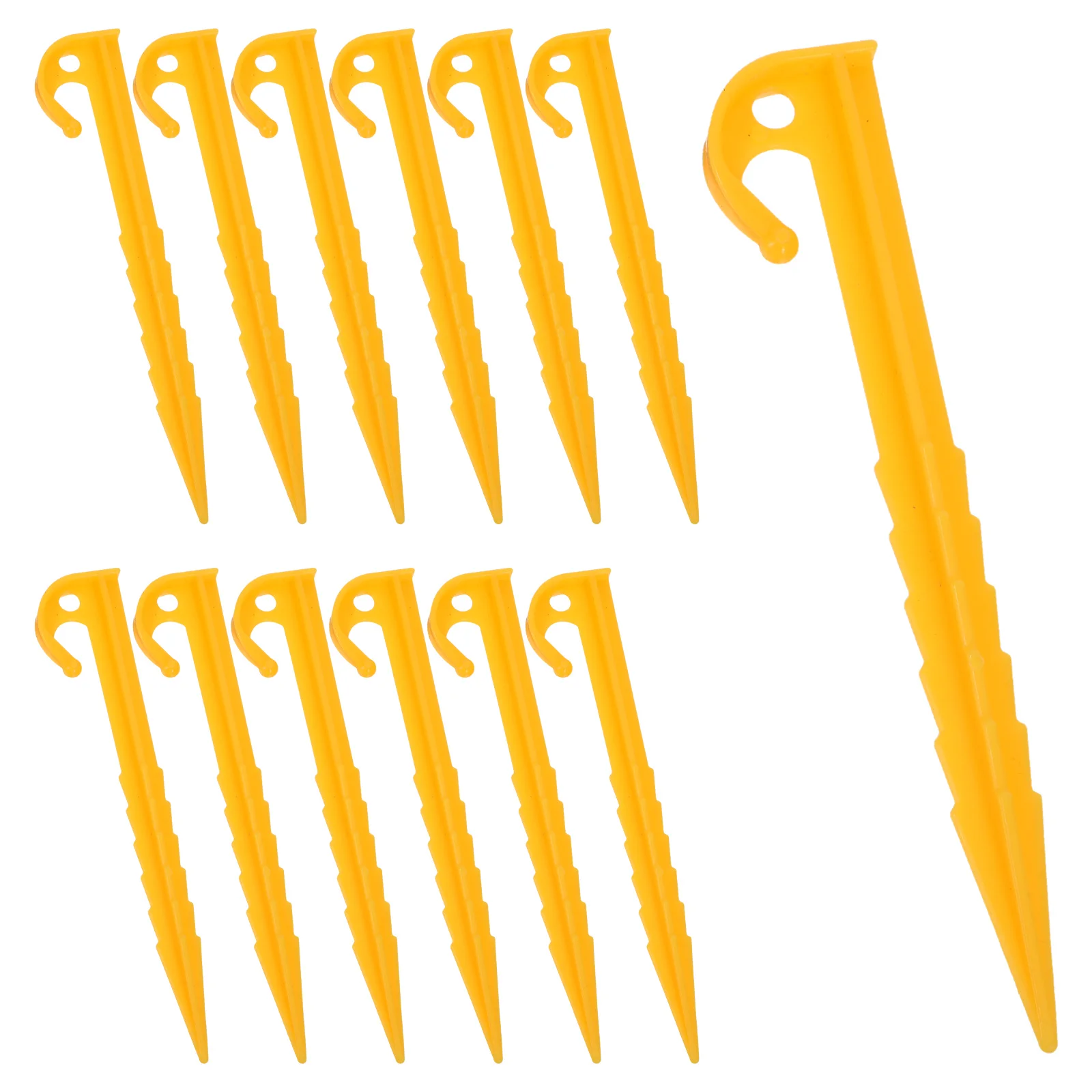 

13pcs Yellow Plastic Tent Pegs 14 5cm Serrated Threaded Stakes Windproof Camping Beach Sand Anchors Durable Outdoor Gear