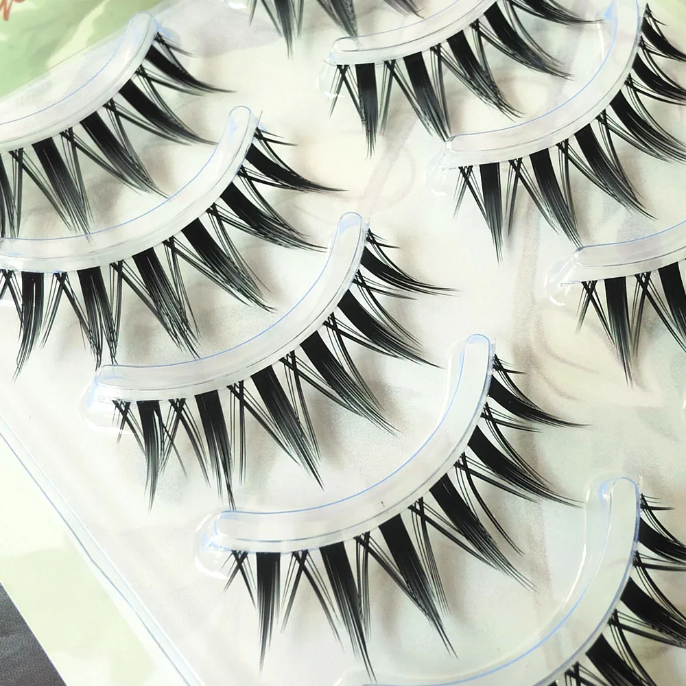 5 Pairs Natural Long Cat Eye False Eyelashes Cosplay Makeup Cross Strip Eye Lashes Handmade Manga Lashes Extension