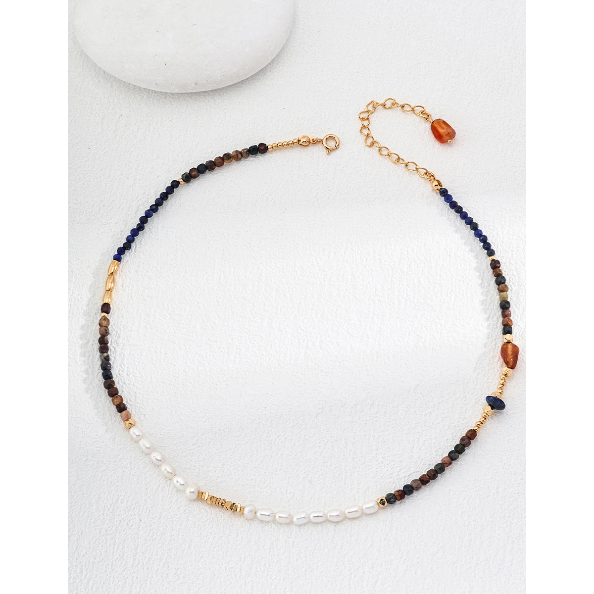 Full Body S925 Pure Silver Plated With 18K Real Gold | Natural Freshwater Pearls | Lapis Lazuli Necklace | Chain Length 38+6CM