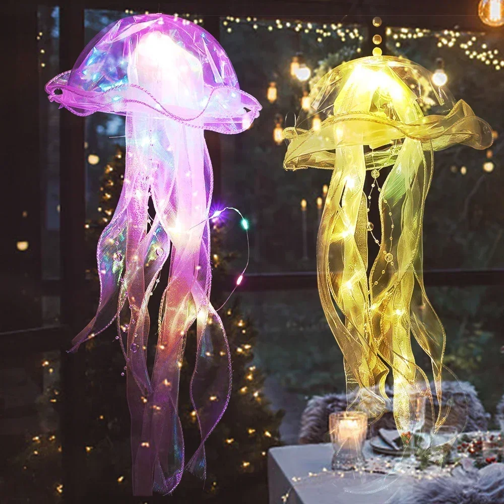 Creative Jellyfish Lamp Portable Flower Light Home Room Bedroom Wall Hanging Atmosphere Decoration Lamps Party Led Nightlight