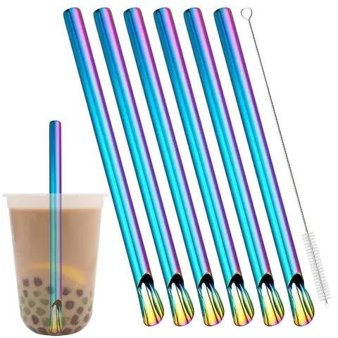 2/3/6pcs Pearl Milk Tea Drinking Straw Set Stainless Steel Milkshake Straw with Brush Fruit Juice Cocktail Straw Bar Accessories