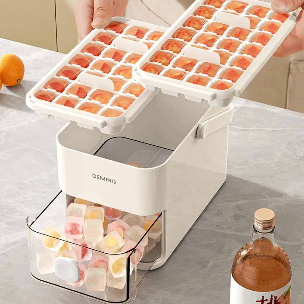 

28/56-Cube Ice Maker Press Portable Design With Easy Press Cap - Double Layer Household Ice Storage Ice Box