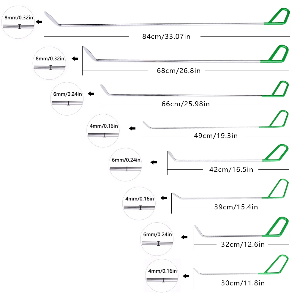 8pcs Car Dent Repair Hooks Stainless Steel Push Rods Car Body Dent Removal Crowbar Kit for Automotive Dent Repair Tools Kits
