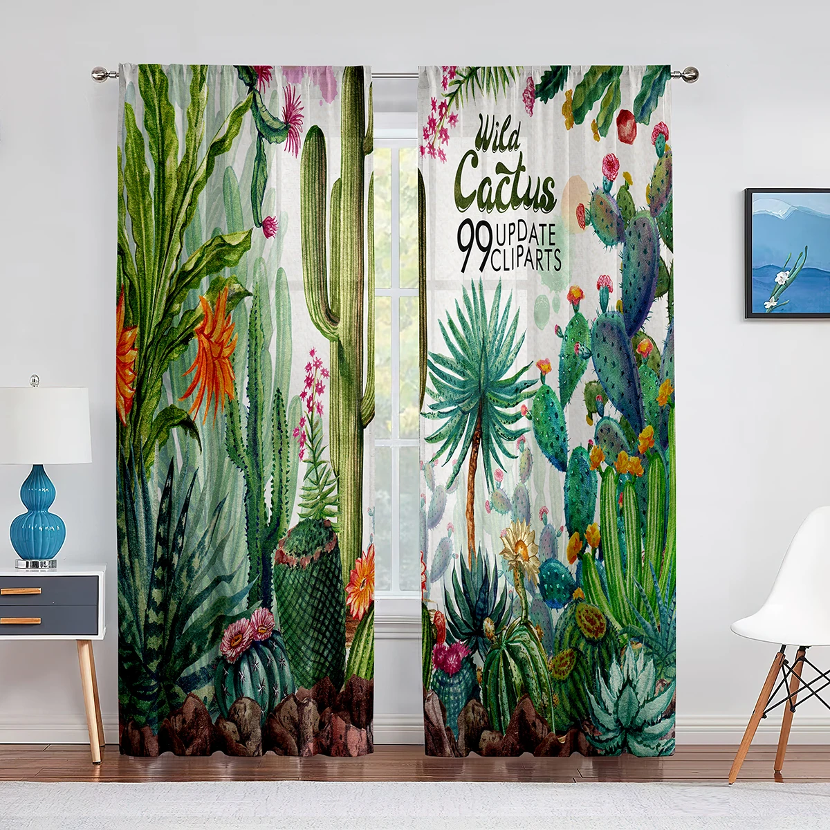 

Wild Cactus Tropical Plant Leaf Sheer Curtain for Living Room Bedroom Voile Drape Kitchen Window Tulle Curtains Home Essentials