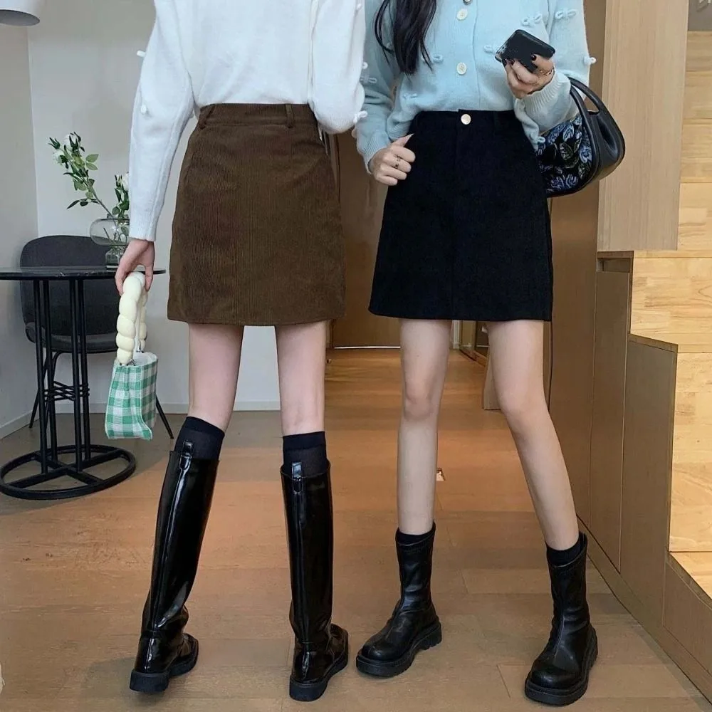 

Elegant High Waist Women Corduroy Skirt Velvet Spicy Girl Style A-line Short Skirt Autumn Winter Large Size Slim Fit Skirt Girls
