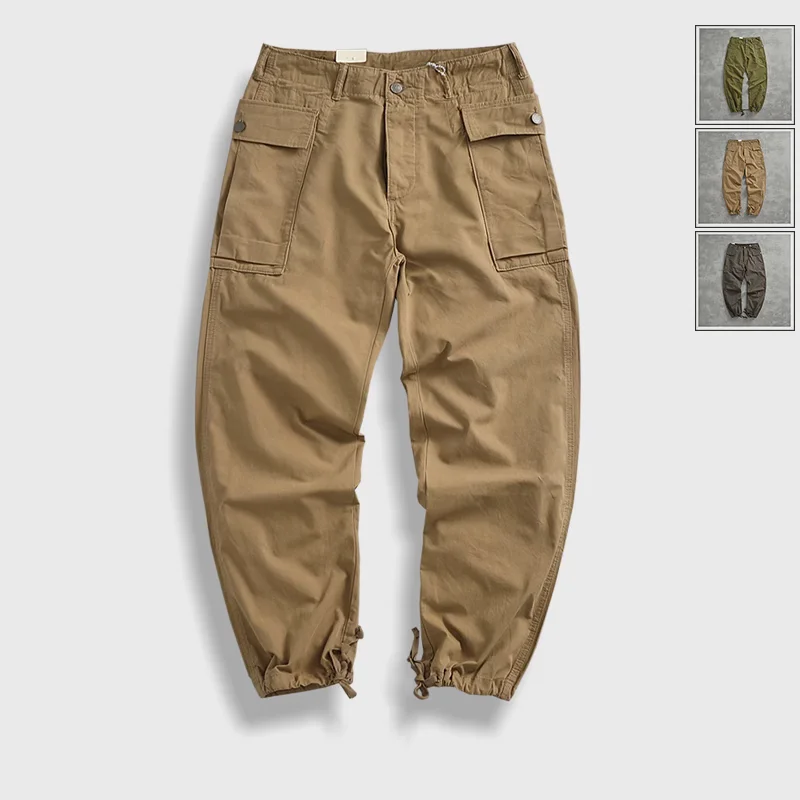 

5053# Spring and Summer New American Retro Classic P44 Cargo Pants Men's Simple Washed Straight Loose Casual Ankle-tied Trousers