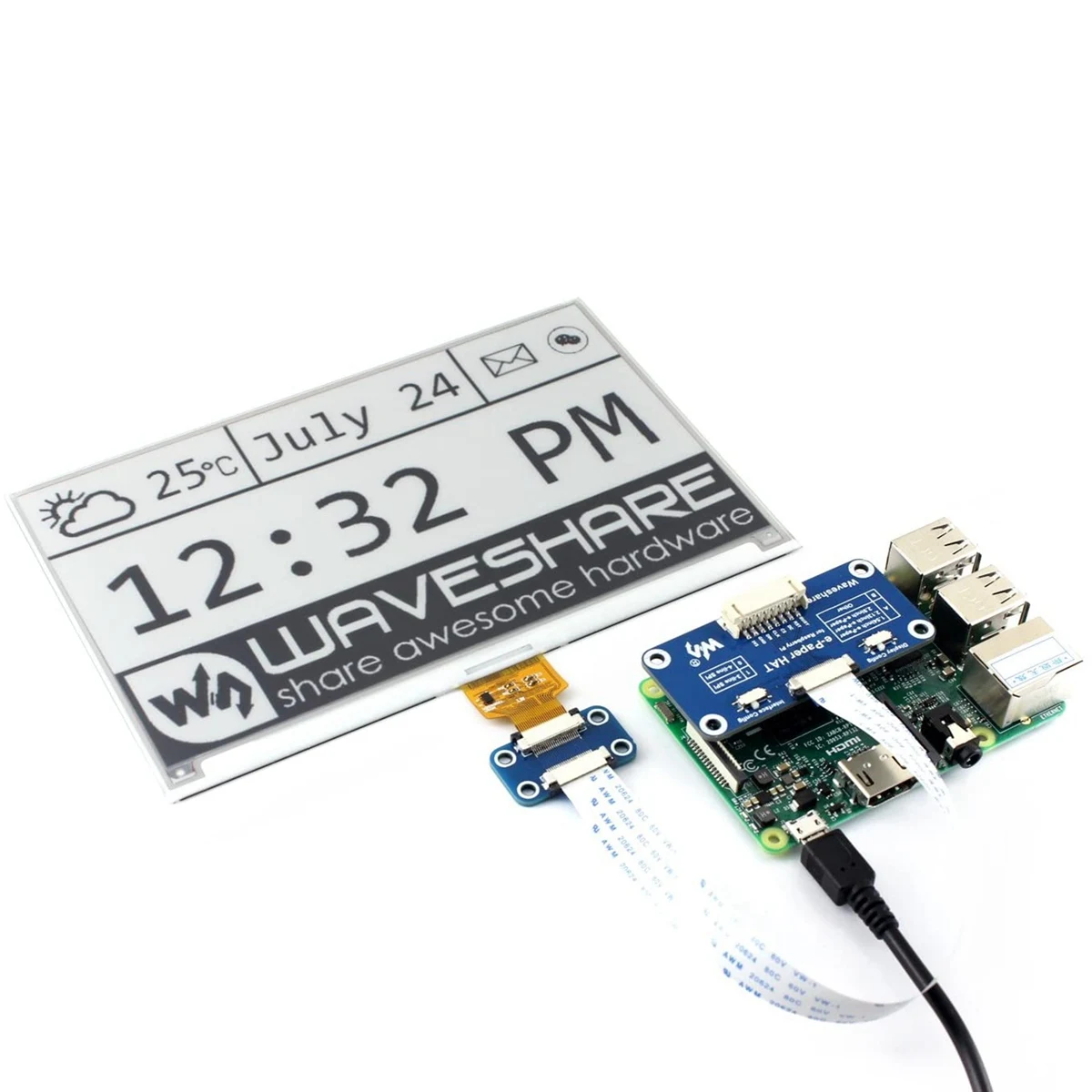 Waveshare 7,5 pulgadas Epaper Eink E pantalla de tinta Monitor HAT Starter Kit para Arduino RPI Raspberry Pi Zero 2 W WH 2W 3B Plus