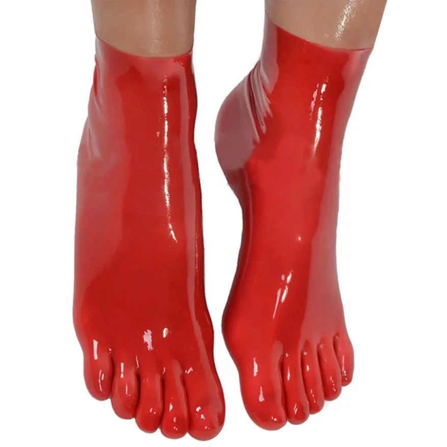 Sexy Women Men Short Latex Socks With 5 Toes Seamless Hosiery Fetish Rubber Hose S-LA048