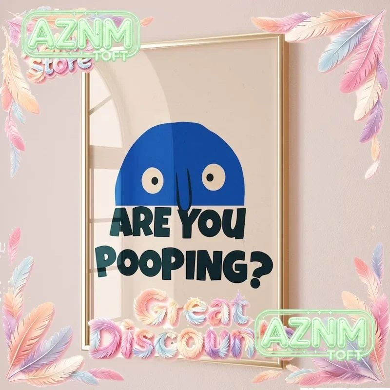 2026Bathroom Wall Art - Funky Quote Toilet Wall Art, Trendy Blue Bathroom Print, Retro Wall Art, Dopamine Decor, Funny Gift