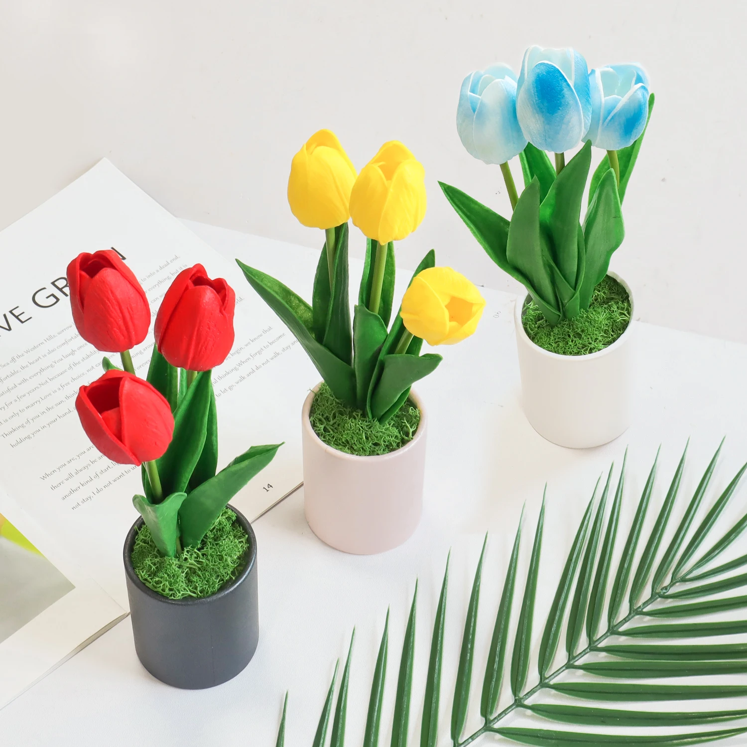 Simulation Tulip Artificial Flowers Potted Fake Plastic Plants Wedding Party Kitchen Decoration Christmas Valentine Gifts