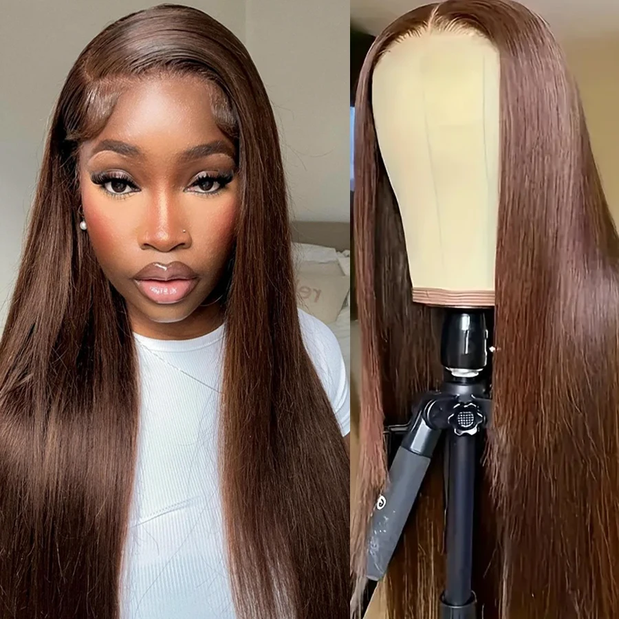 

Chocolate Brown Straight Lace Front Human Hair Wig Glueless #4 Brown 13x4 HD Glueless Straight Full Lace Front Human Hair Wigs