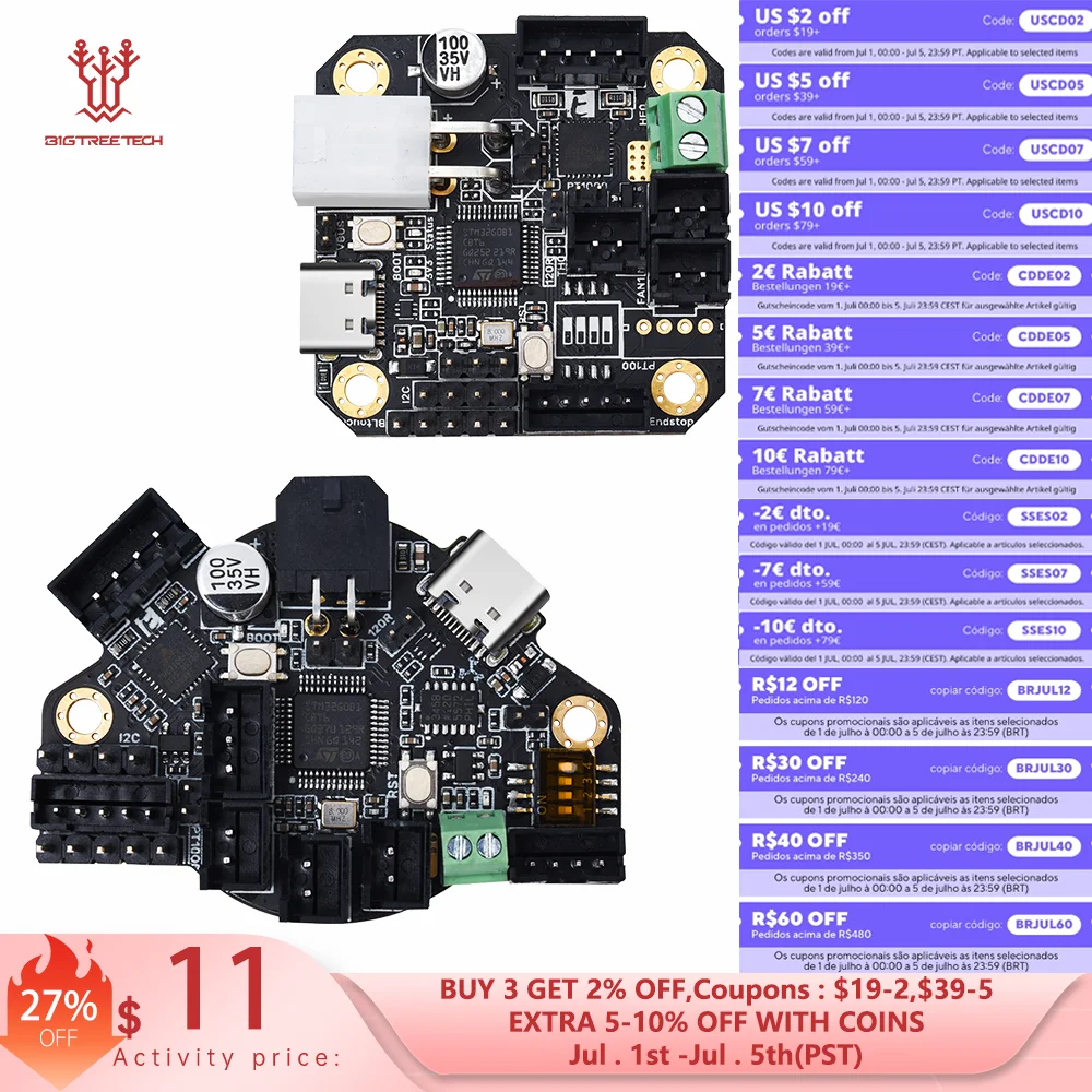 Placa adaptadora BTT EBB36 EBB42 CAN, compatible con Canbus y Usb PT100, controlador integrado TMC2209 para impresora 3D Raspberry Pi Blv Ender 3