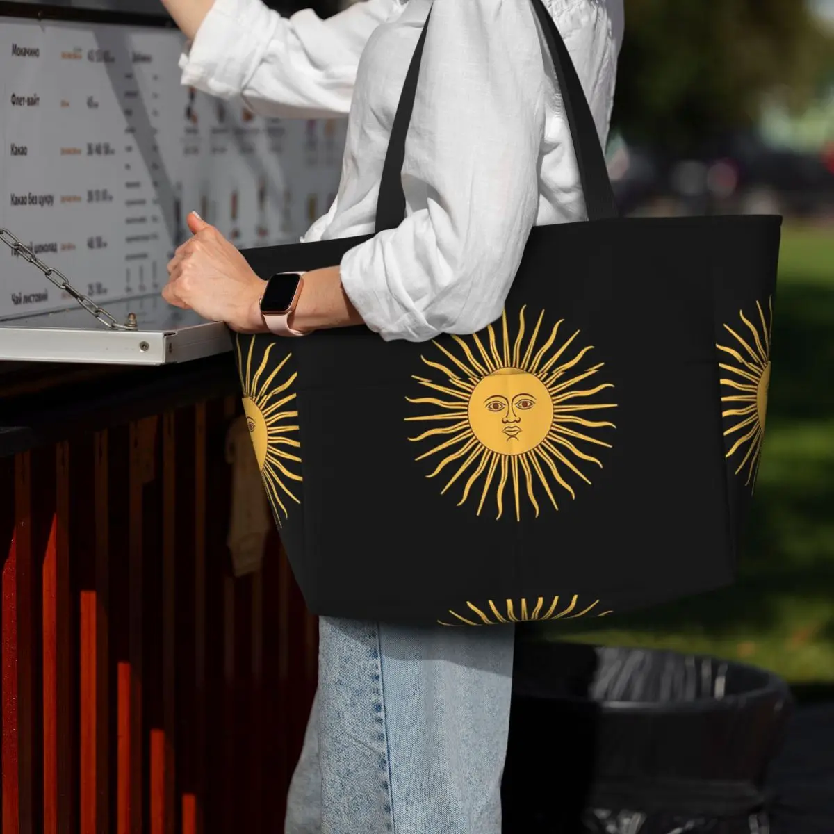 Sun Of May Flag Of Argentina Beach Tote Bag Sport Gym Yoga Duffle Large Tote Bag Women Travel Bag Fitness bag