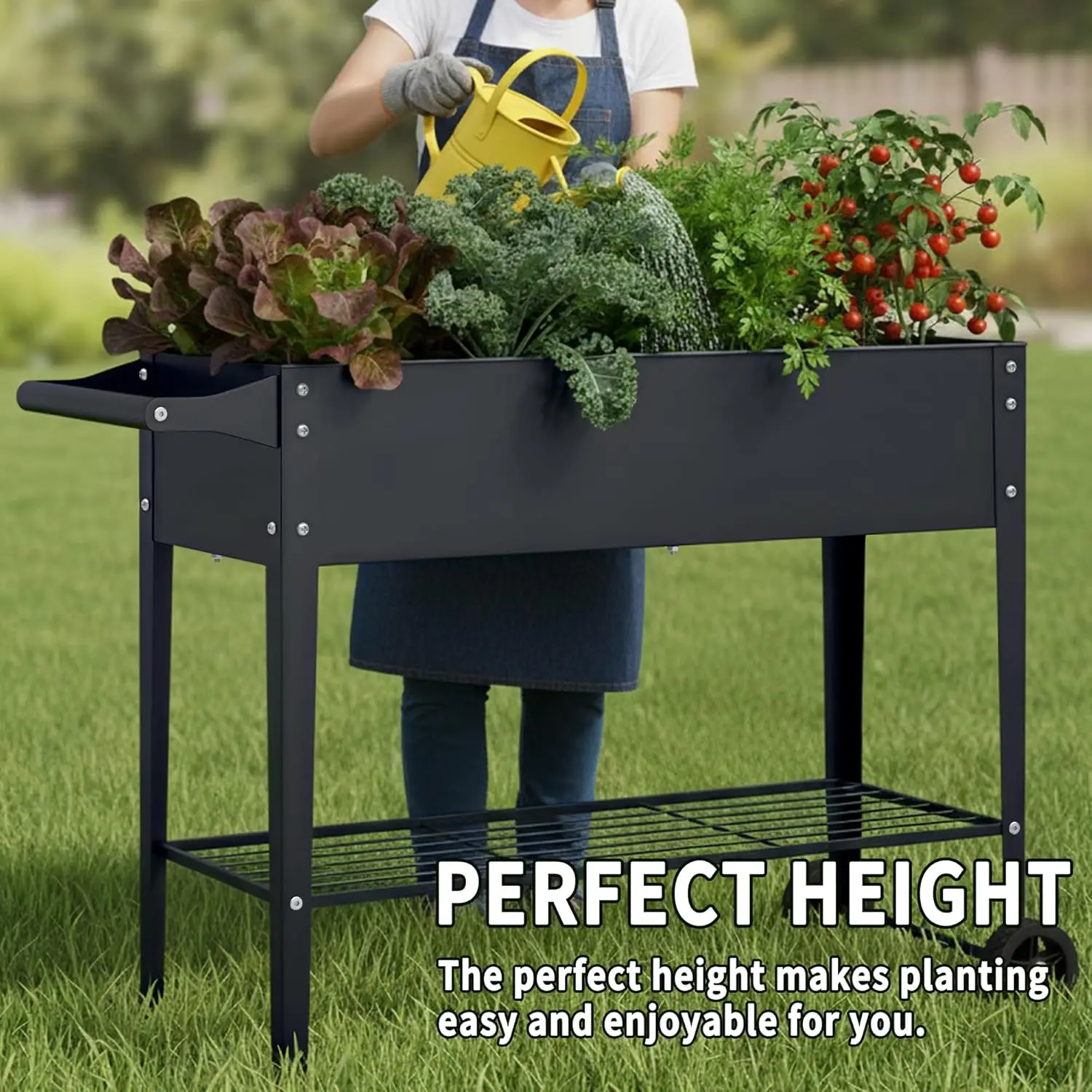 Backyard Outdoor Garden Grey Metal Planter Box with Wheel - 32\ view 6