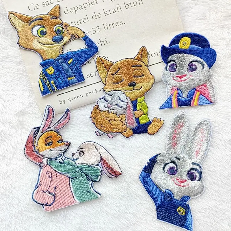 Pano lavável adesivos para reparação de roupas e decoração, Disney Zootopia Judy Hopps, Nick Wide Cute Doll Shape, auto-adesivo