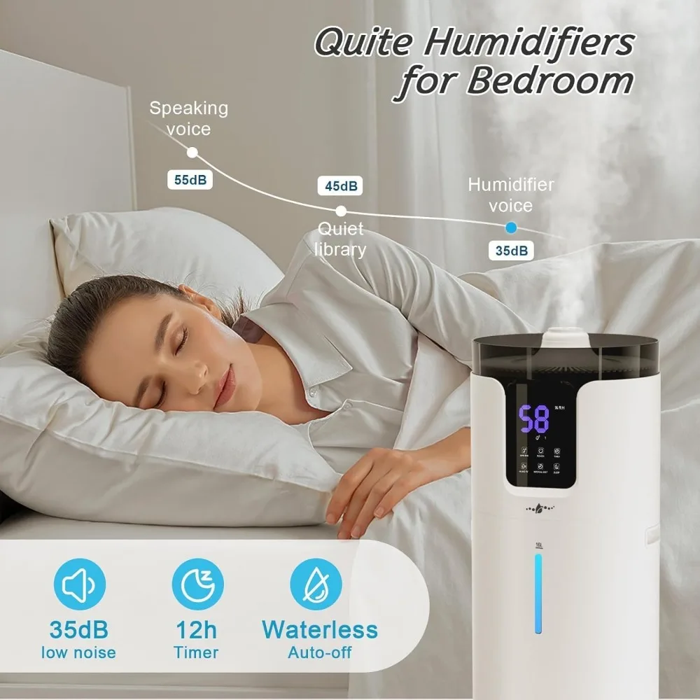 Humidifiers for Home Large Room Wholehouse Humidifier 2000 sq. ft 4.2 Gal 16L Floor Humidifier 360° Nozzles Cool Mist Ultrasonic