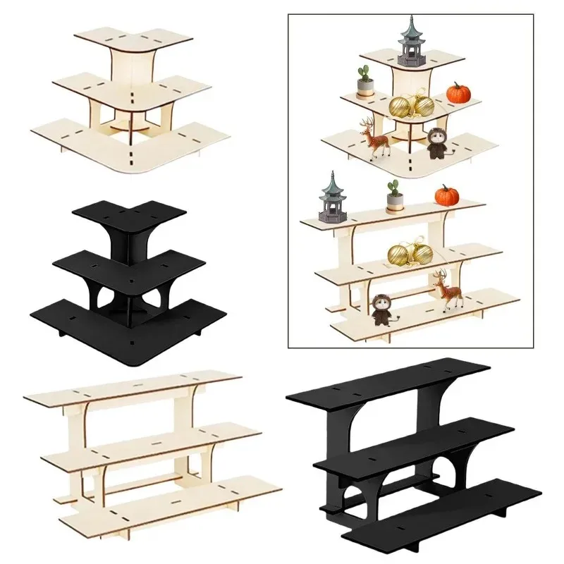 2026 Latest Models Wood Corner Display Stand for Food Party Tradeshows - Candle Soap Vendor Event Rack 3 Step Tiered Organizer