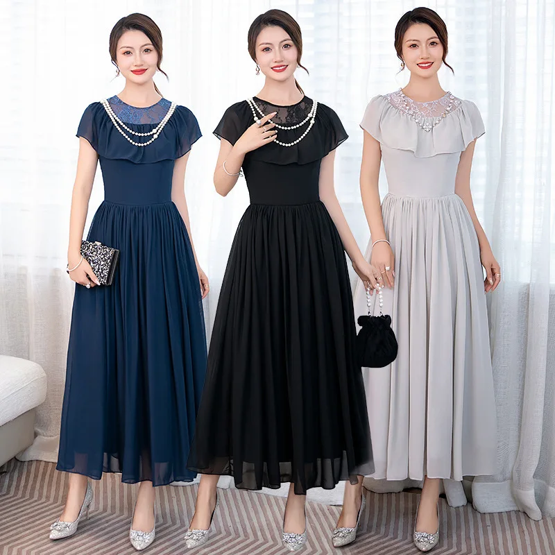 Tea Length Bridesmaid Dresses Silver Color Elegant Chiffon Bridesmaids Group Gowns For Wedding