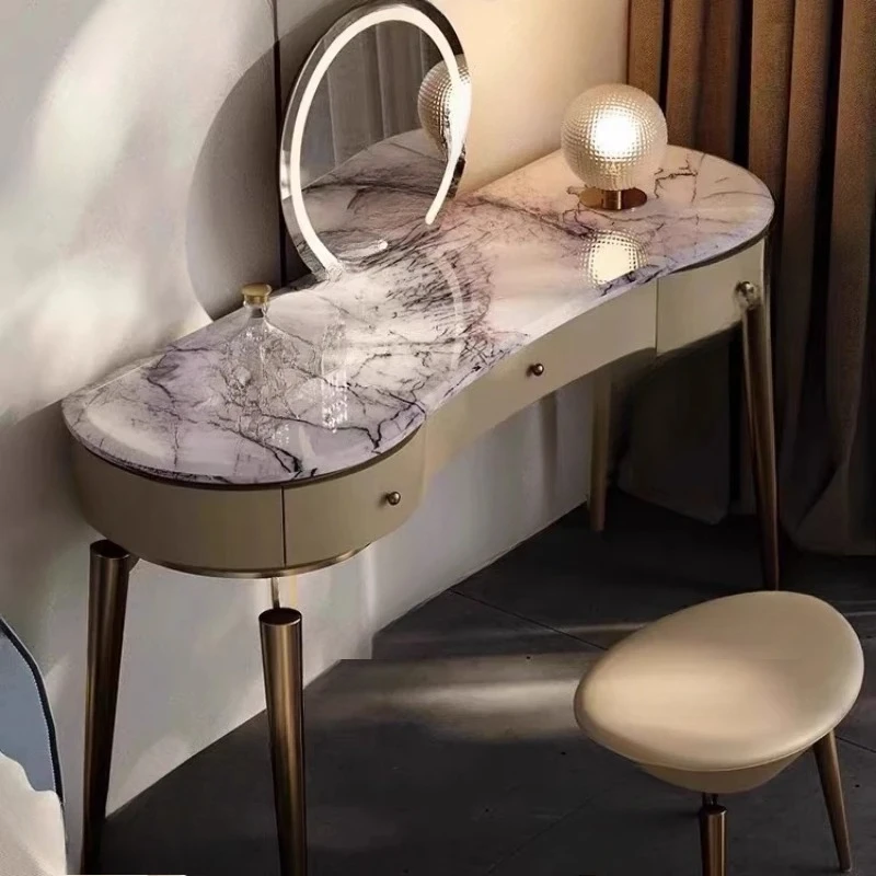 Modern minimalist bedroom natural marble stainless steel light luxury minimalist dressing table