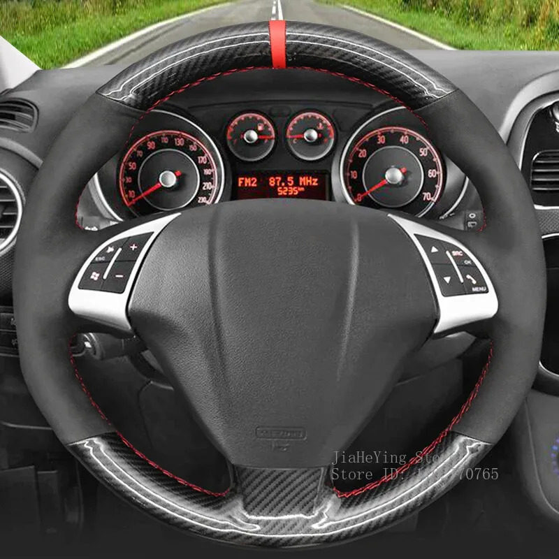 Hand-stitched Anti-slip Carbon Fiber Suede Steering Wheel Cover For Fiat Punto Bravo Linea 2007-19 Qubo Interior Accessories