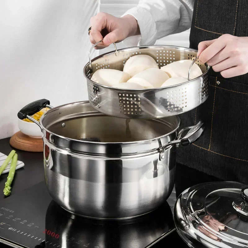 22cm 24cm Double Stainless Steel Food Steamer Pot Soup Steam Pot Cooking Cookware Kitchen Tools…