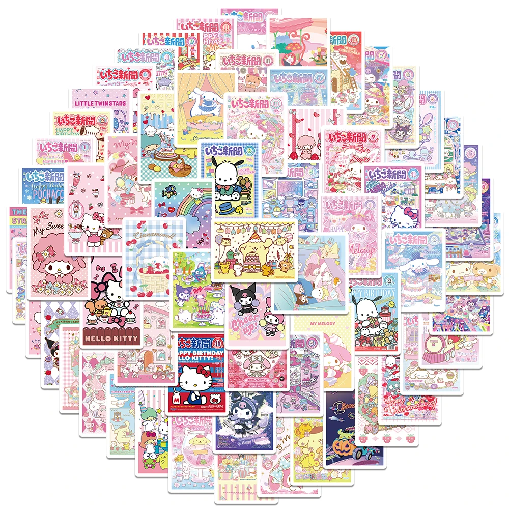 Sanrio-Mini Póster con pegatinas de Hello Kitty, Cinnamoroll, Kuromi Melody, nevera, teléfono, álbum de recortes, calcomanía para niña, 65/127 piezas