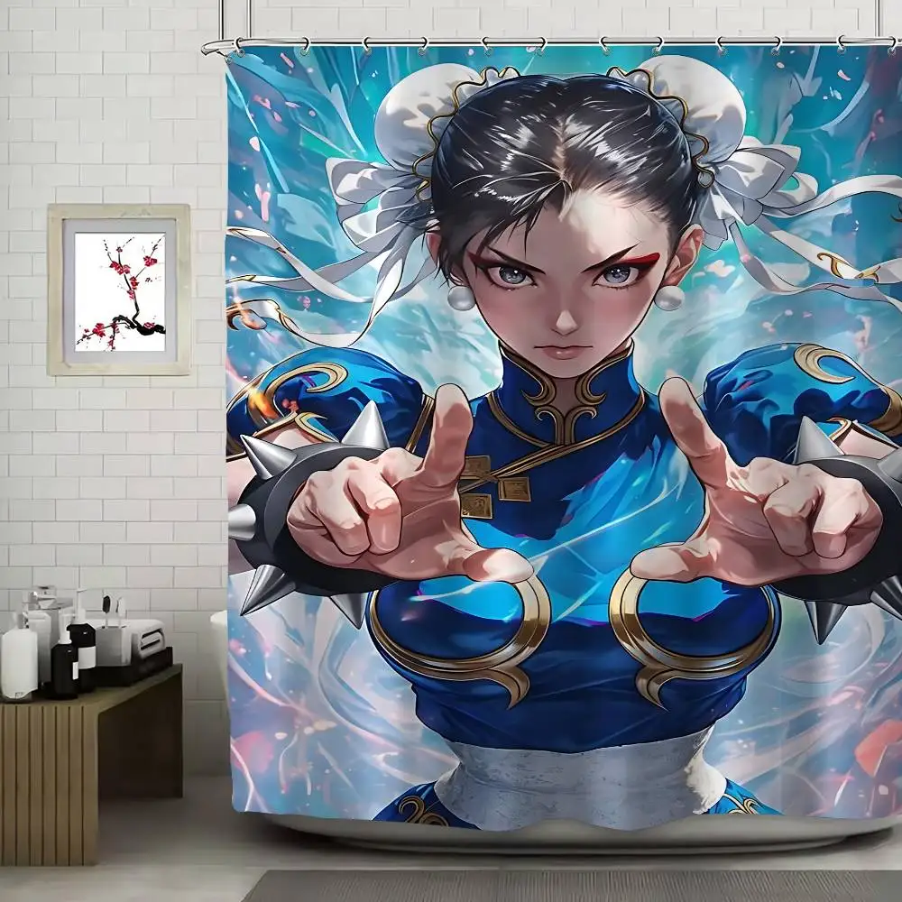 C-Chun-Li Modello Anime Bagno Tenda da doccia Bagno Tenda divisoria Luce opaca Materiale impermeabile Bagno
