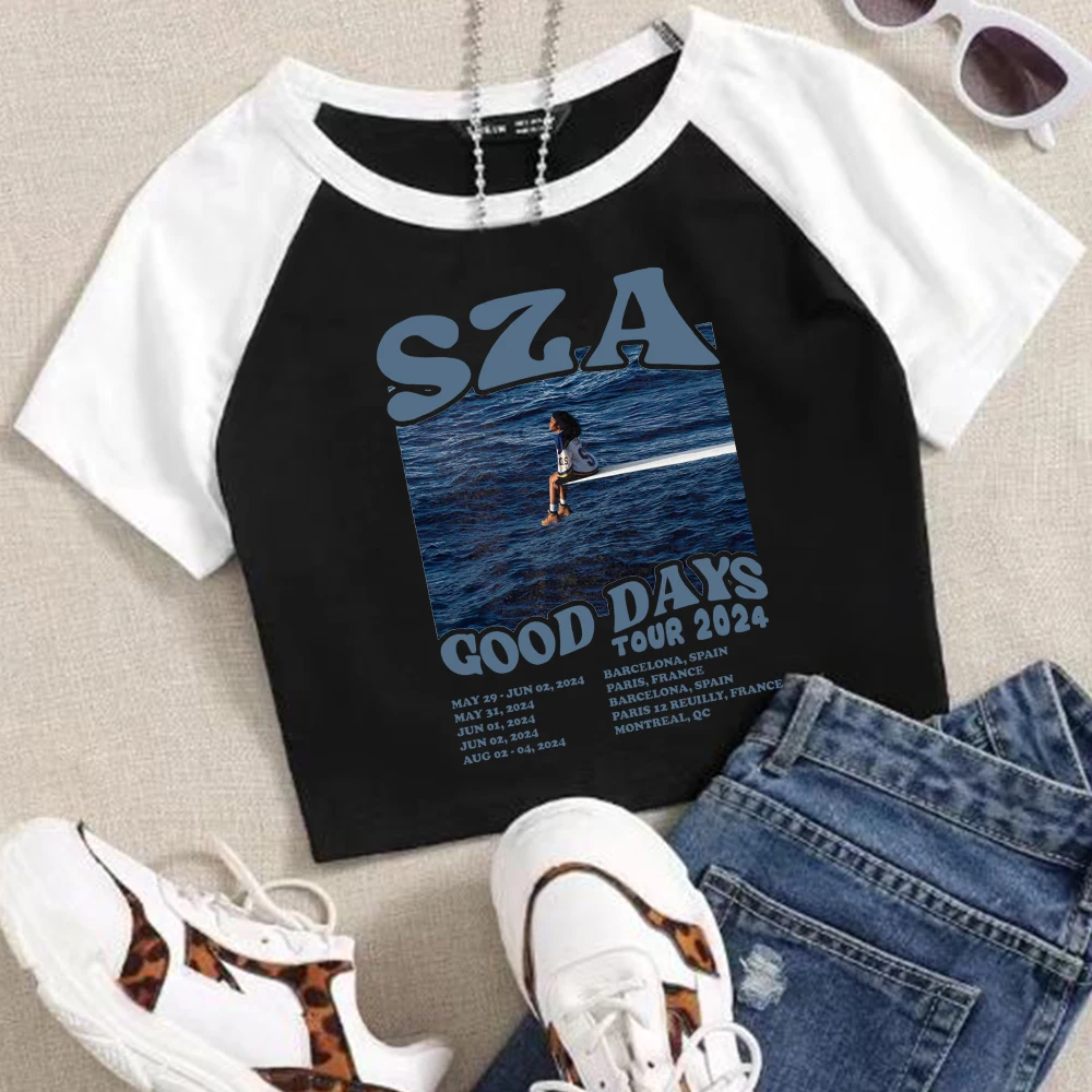 SZA SOS TOUR 2024 GOOD DAYS Streetswear O-Neck Navel exposed shirt Fans Gift