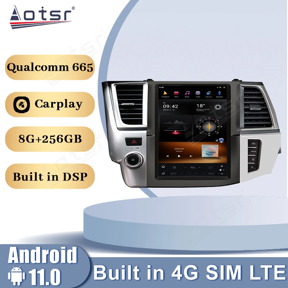 Vertical Screen Android 13 Qualcomm Snapdragon For Toyota Highlander 2014-2018 Car Radio Multimedia Player GPS CarPlay Head Unit