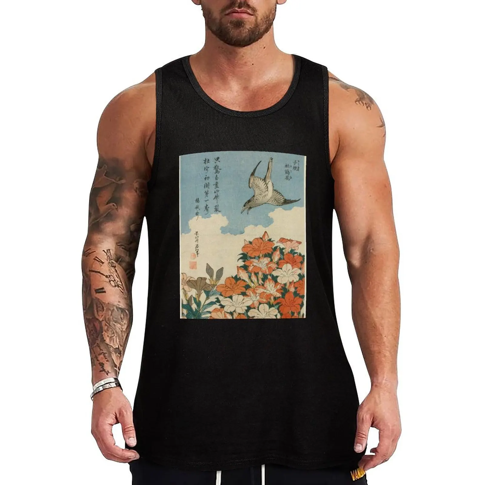 

Japanese Art: Hokusai, Cuckoo and Azaleas Tank Top Japanese t-shirt mens gym clothes mens clothing