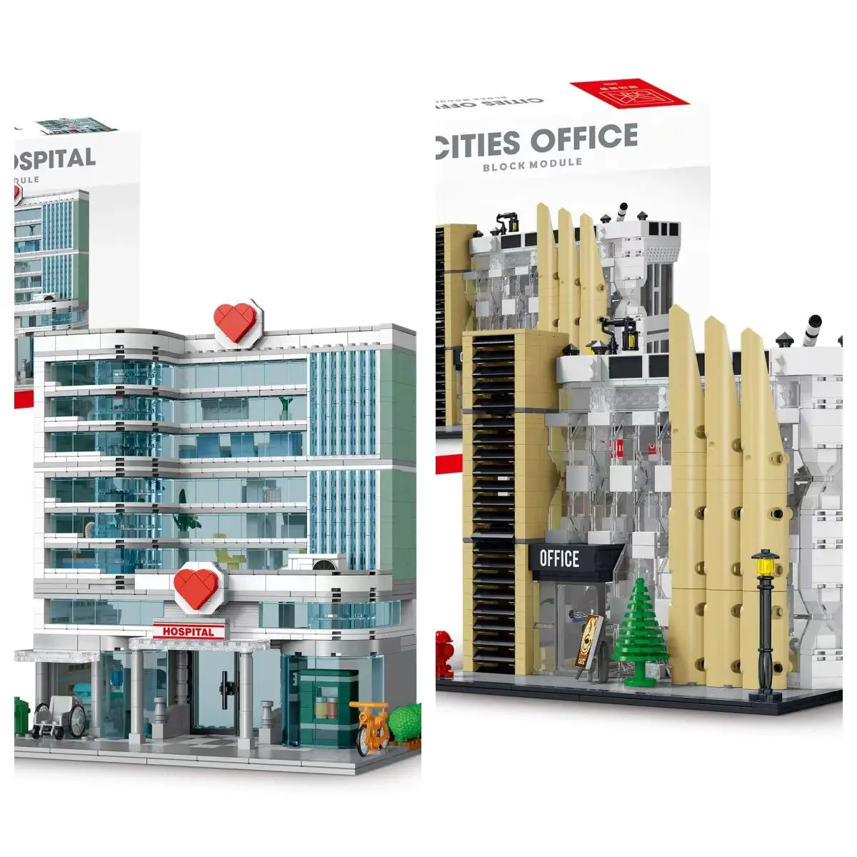 

Street View City Office and Hospital MOC Building Blocks with LED Strip Modern Architecture Modular Brick Toy for Kid Adult Gift