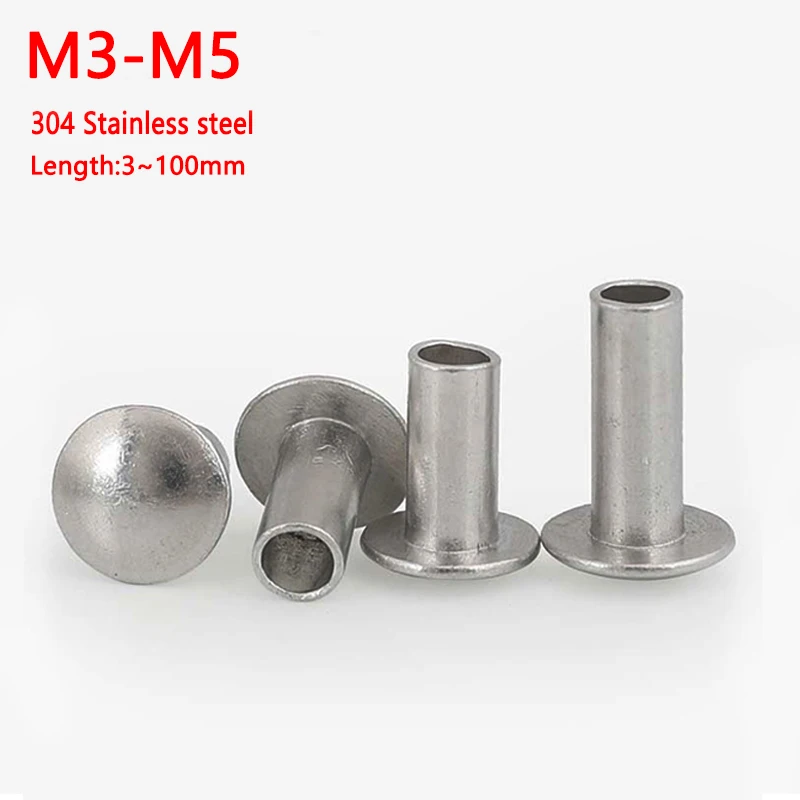 GB873 M3-M5 304 Stainless Steel Round Flat Truss Head Half Semi Hollow Shank Rivet Diameter 2-10mm length 3-100mm