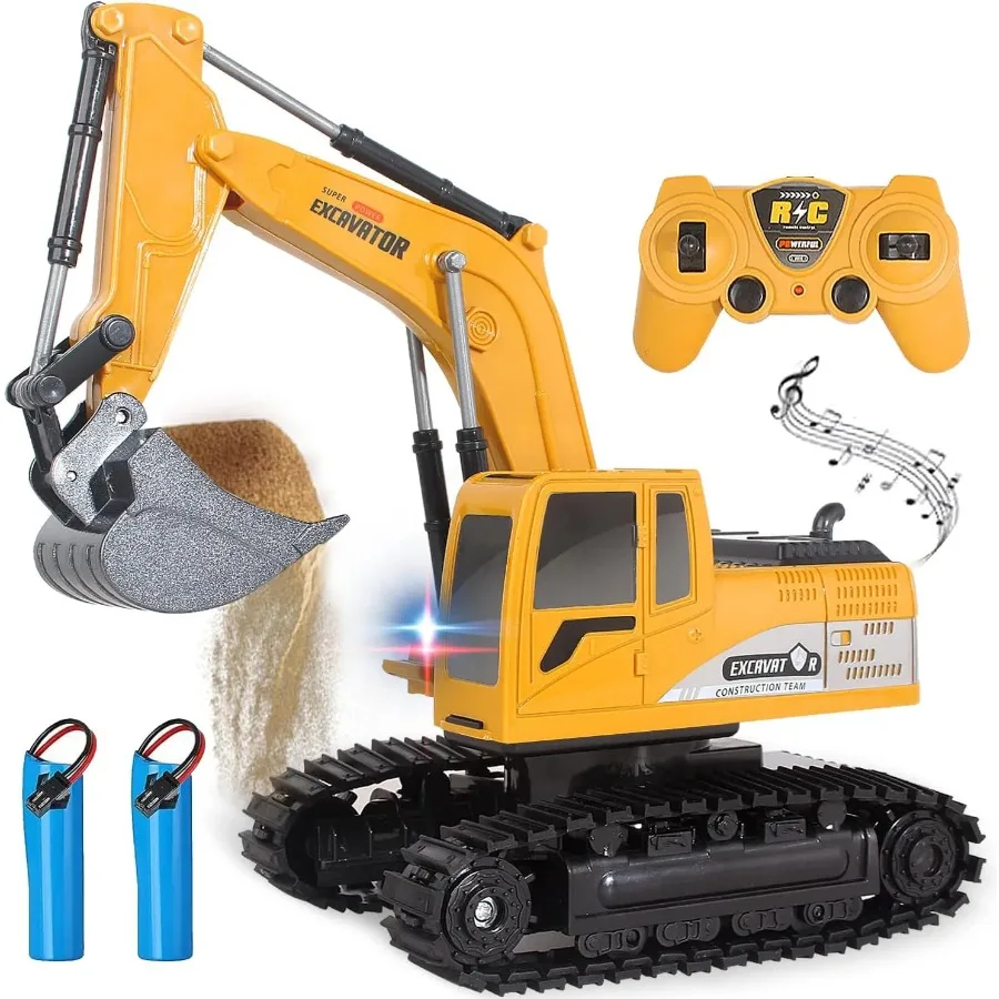 

Jiakora Remote Control Excavator RC Digger Truck Construction Vehicles Boys Toys with Metal Shovel and Light.Boy presents birth