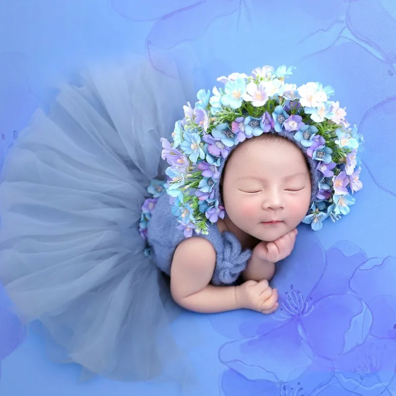 Newborn Photography Clothing Flowers Florals Hat Newborn Baby Photography Props Handmade Colorful Bonnet Hat Studio Shooting