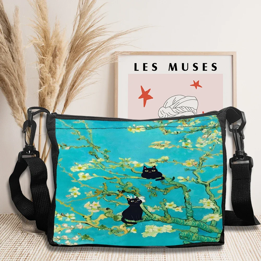Van Gogh Cat Design Women Handbag Crossbody Bags for Travel Tote Bag Portable Ladies Handbags Girls