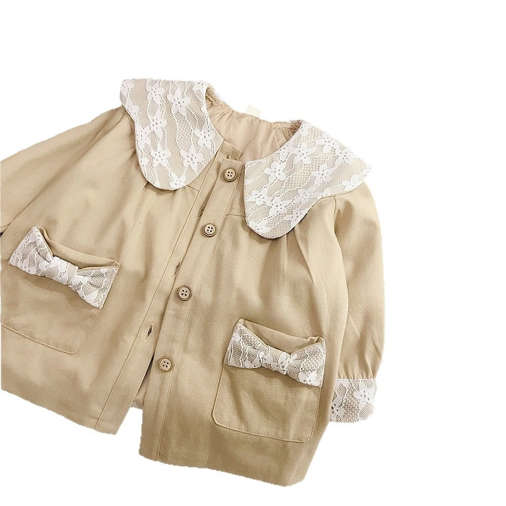 Girls Outerwear Autumn New Lace Windbreaker Spring and Autumn Styles Trendy and Fashion Mid To Long Styles Foreign Trade